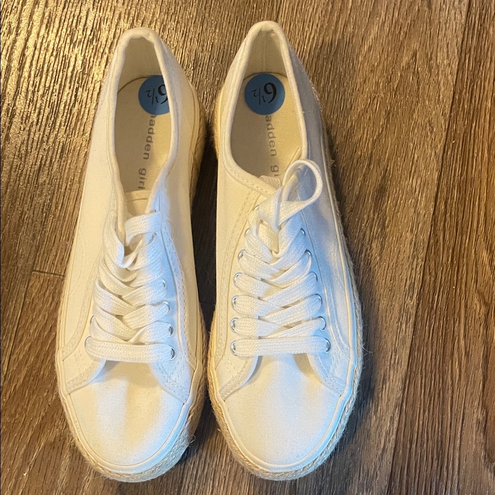 Madden Girl Cream Canvas Lace-Up Sneakers
